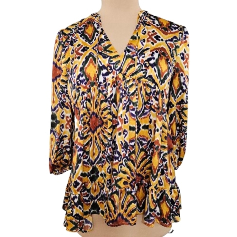Meet Me In Santorini‎ Ikat Print Boho Long Sleeve Blouse Women’s Small